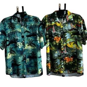 EUOW Tropical Island Sunset /Sailboat & Palm Tree print Shirts Button Up XXXL